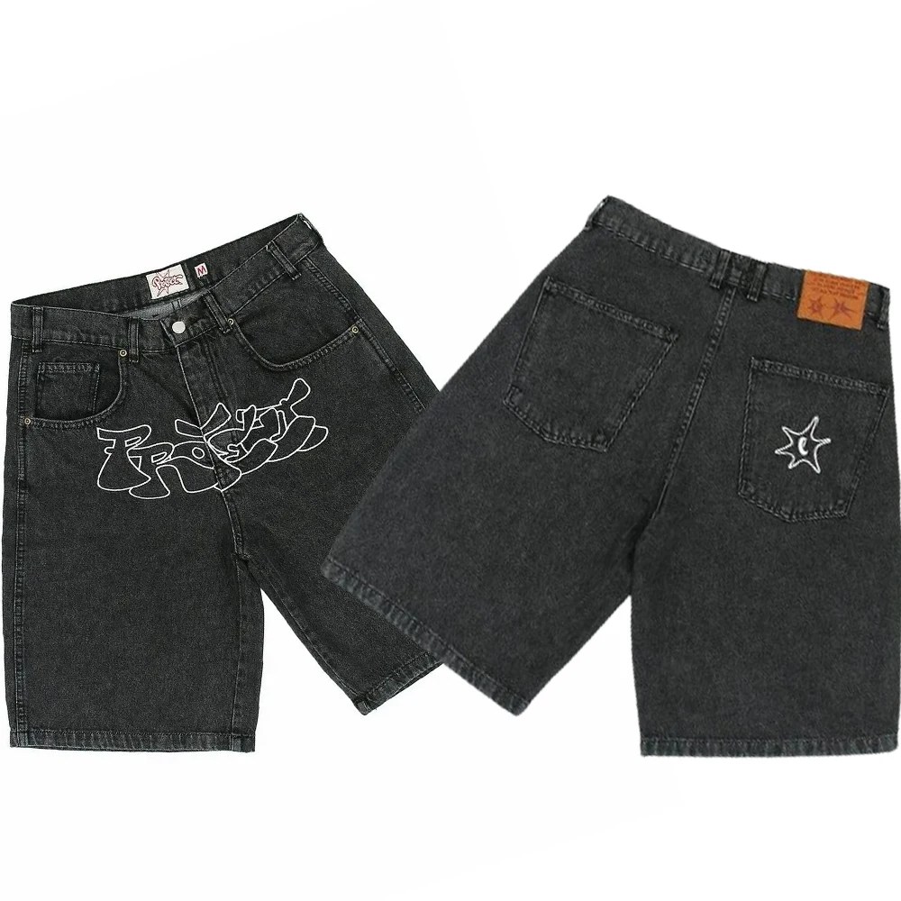 Streetwear şort Y2k pantolon Harajuku Hip Hop nakış Baggy Denim spor şort Mens bayan yaz gotik erkekler basketbol şortu