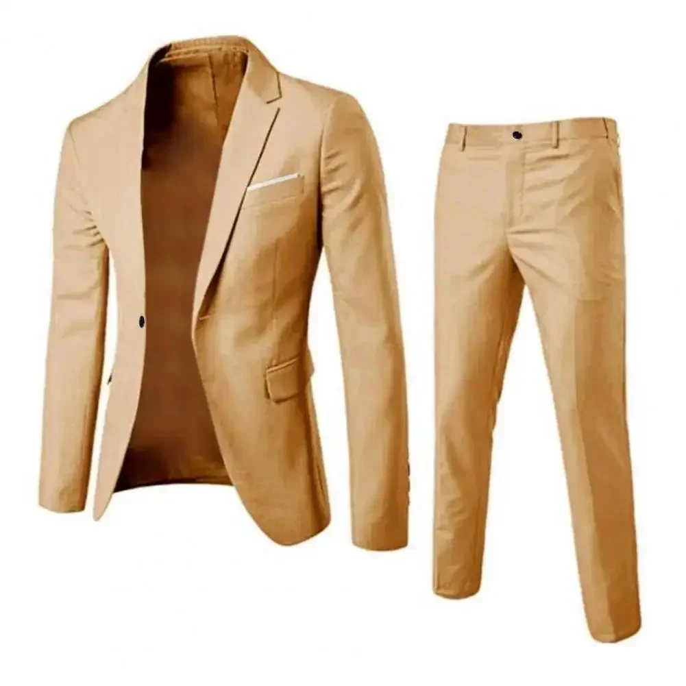 Suit Fit tratrade pantolon takım elbise iş erkek ceket kore tek Blazer düğün Casual Slim damat resmi Hombre