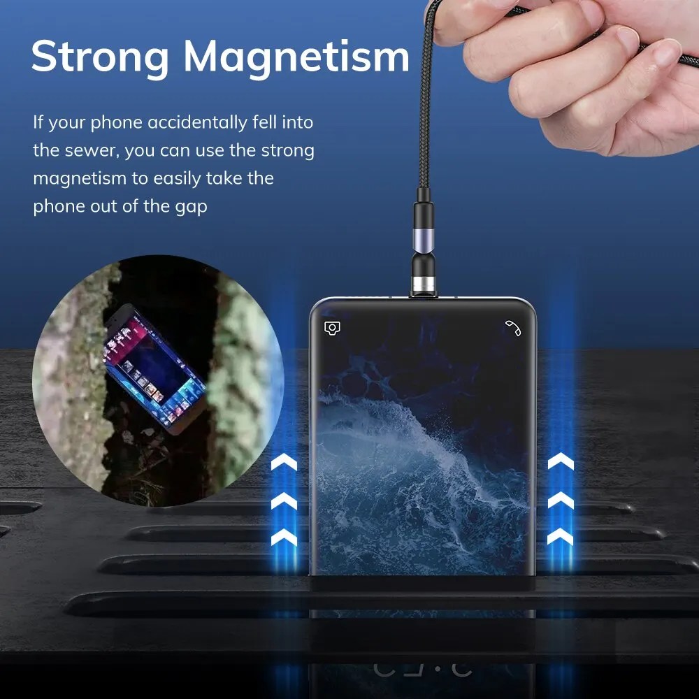 TOPK manyetik şarj 3 in 1 kablo 540 dönen mikro USB tip C kablo manyetik telefon şarj kablosu 90 açı bağlayıcı - Görsel 4