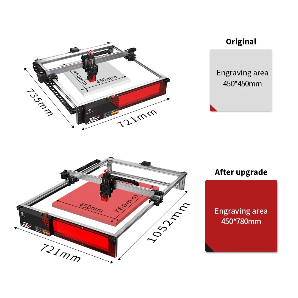 TWOTREES TS2 lazer gravür boyutu 780x450mm uzatma kiti lazer oyma makinesi yükseltme kiti DIY uzatma kiti alüminyum çerçeve - Görsel 2