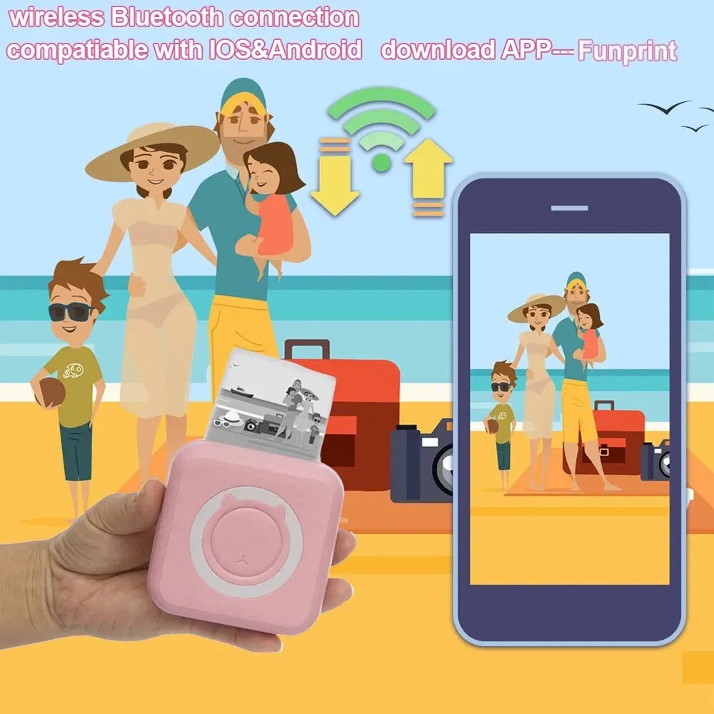 Taşınabilir Mini termal yazıcı kablosuz BT 203dpi fotoğraf etiket Memo yanlış soru baskı ile USB kablosu Imprimante taşınabilir - Görsel 5