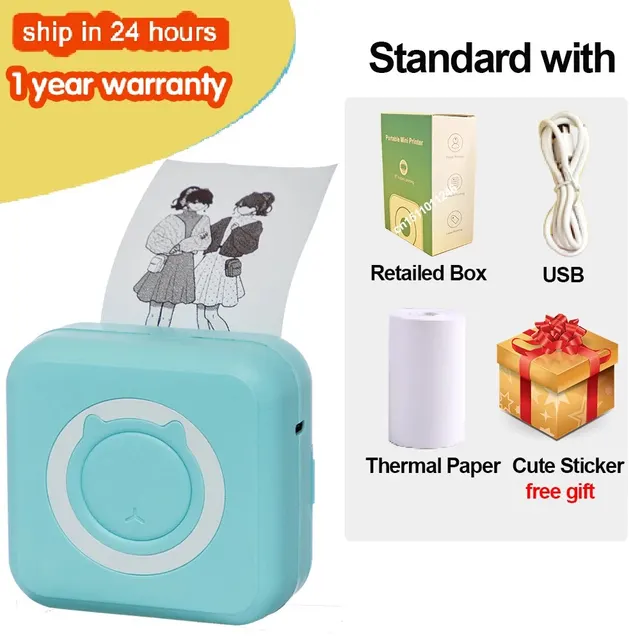 Taşınabilir Mini termal yazıcı kablosuz BT 203dpi fotoğraf etiket Memo yanlış soru baskı ile USB kablosu Imprimante taşınabilir