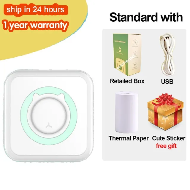 Taşınabilir Mini termal yazıcı kablosuz BT 203dpi fotoğraf etiket Memo yanlış soru baskı ile USB kablosu Imprimante taşınabilir