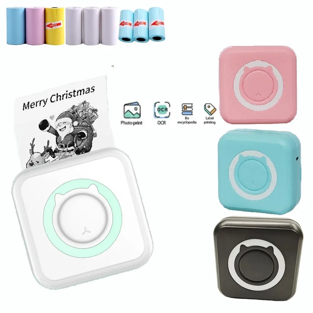 Taşınabilir Mini termal yazıcı kablosuz BT 203dpi fotoğraf etiket Memo yanlış soru baskı ile USB kablosu Imprimante taşınabilir