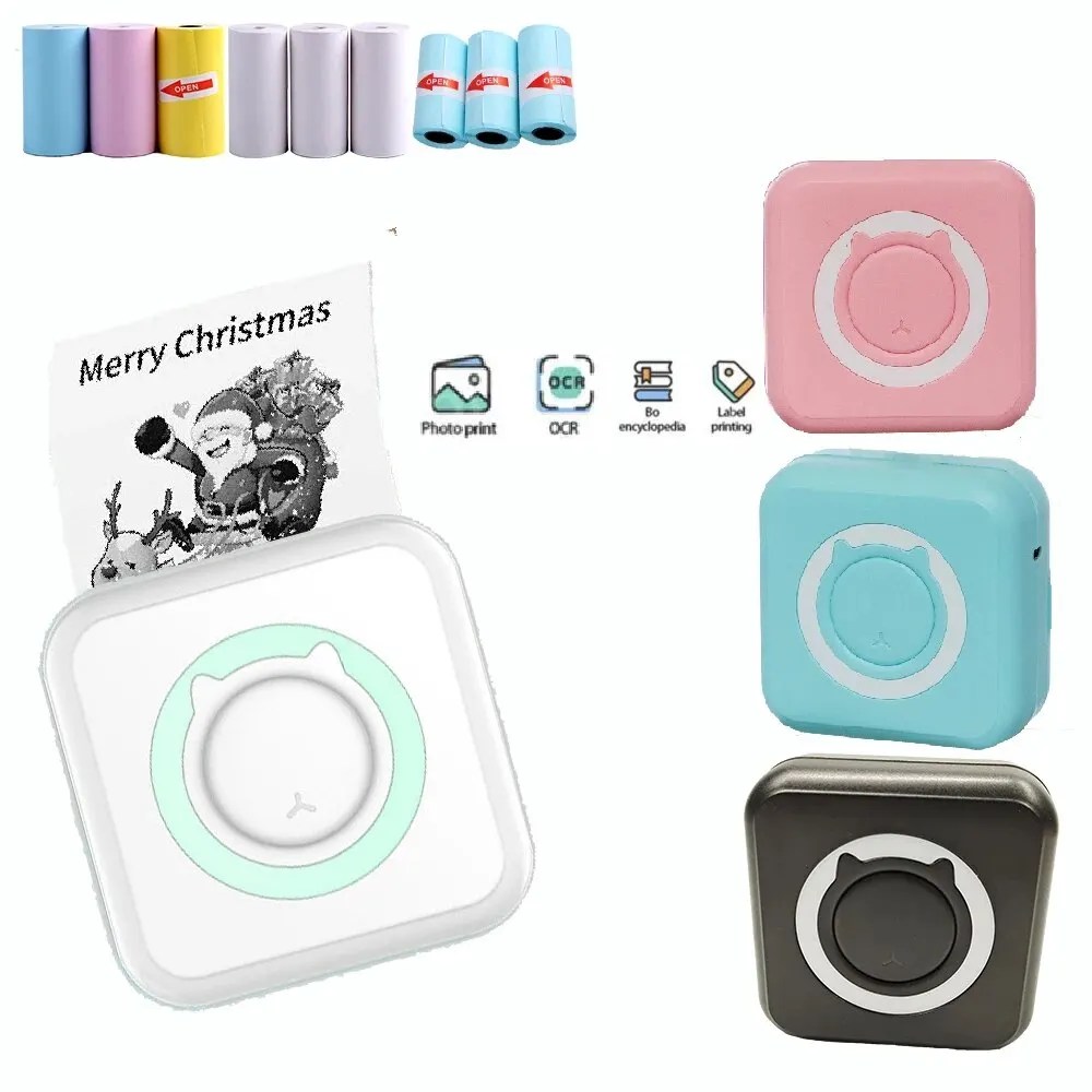 Taşınabilir Mini termal yazıcı kablosuz BT 203dpi fotoğraf etiket Memo yanlış soru baskı ile USB kablosu Imprimante taşınabilir