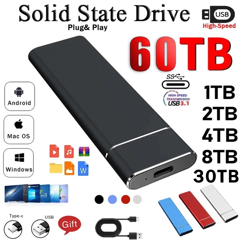 Taşınabilir SSD sabit Disk 1TB 2TB yüksek hızlı harici sabit Disk tip-c/USB 3.0 arayüzü depolama aygıtı dizüstü/masaüstü/Mac/PC