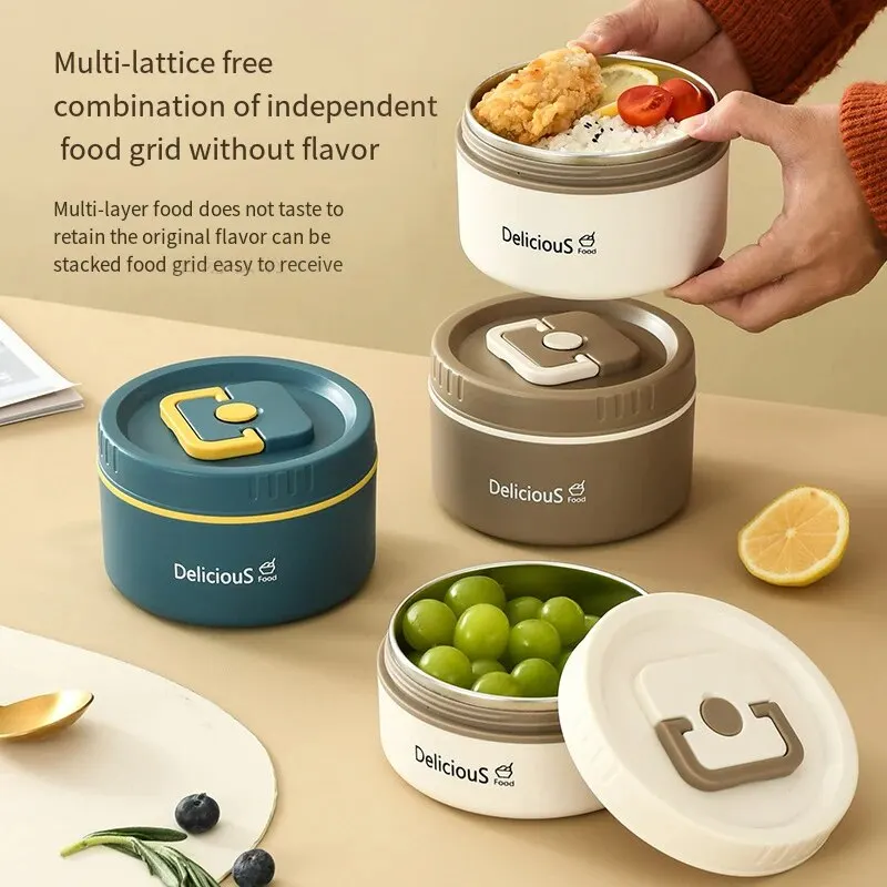 Taşınabilir termal yemek kabı seti yetişkin paslanmaz çelik termal öğle yemeği kutusu için sıcak gıda termal öğle yemeği çantası nötr
