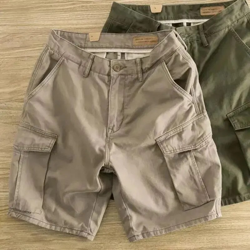 Trendy yaz gevşek-fit Vintage sıkıntılı rahat şort erkekler için japon tarzı beş dakika erkek dış giyim orta şort