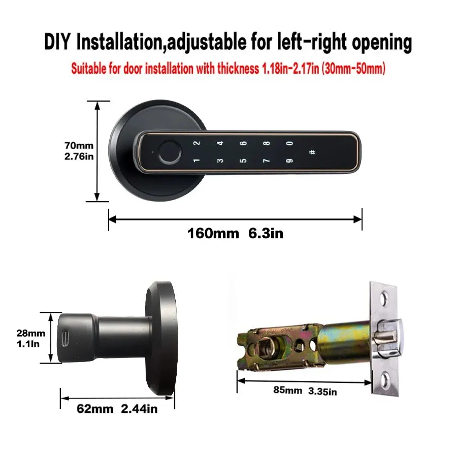 Tuya Bluetooth akıllı parmak izi kapı kilit şifre ile mekanik anahtar anahtarcı için ahşap kapı tek kolu Smartlife M4