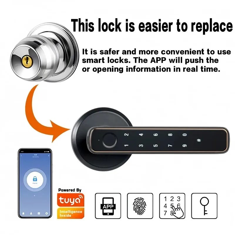 Tuya Bluetooth akıllı parmak izi kapı kilit şifre ile mekanik anahtar anahtarcı için ahşap kapı tek kolu Smartlife M4 - Görsel 5