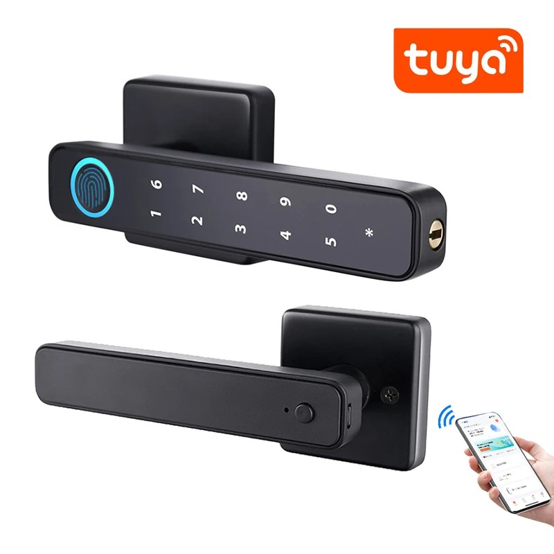 Tuya SmartLife APP akıllı parmak izi şifre RFID kart kilidi kapalı ahşap Metal kapı için anahtar ile ölü cıvata