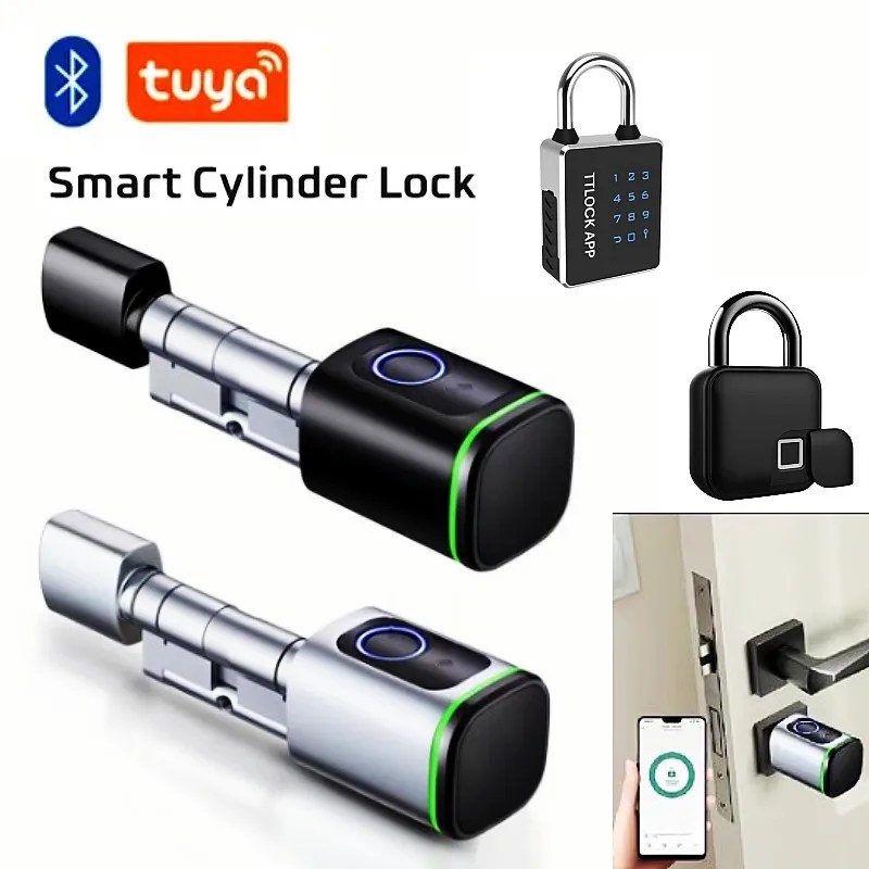 Tuya akıllı Bluetooth elektronik dış kapı kilidi DIY silindir çekirdek biyometrik parmak izi IC kart ev oteller güvenlik için APP tuşları