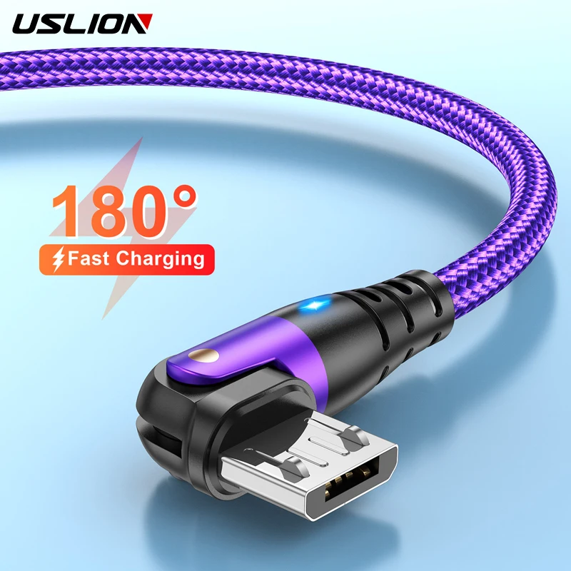 USLION 180 döndür 3A mikro USB kablosu Samsung Huawei Xiaomi cep telefonu hızlı şarj mikro USB kablosu tel şarj veri kablosu