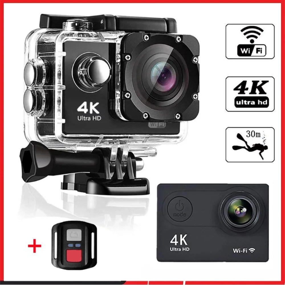 Ultra HD 4K eylem kamera H9R WiFi 12MP 2 "LCD 30M su geçirmez Remote uzaktan kumanda kask bisiklet Video kamera açık spor kamerası