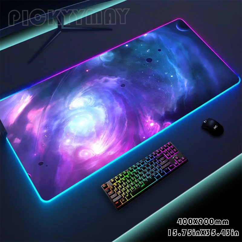 Uzay büyük RGB oyun Mousepad fare Mat oyun sümen LED klavye paspaslar aydınlık masa yastıkları Mouse Pad PC Mousepads için