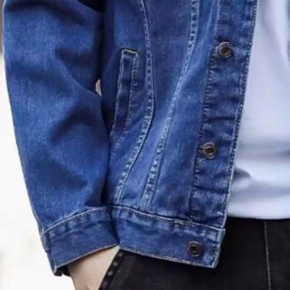 Uzun kollu çok cepler tek göğüslü erkekler ceket bahar sonbahar gevşek turn-aşağı yaka Denim ceket ceket