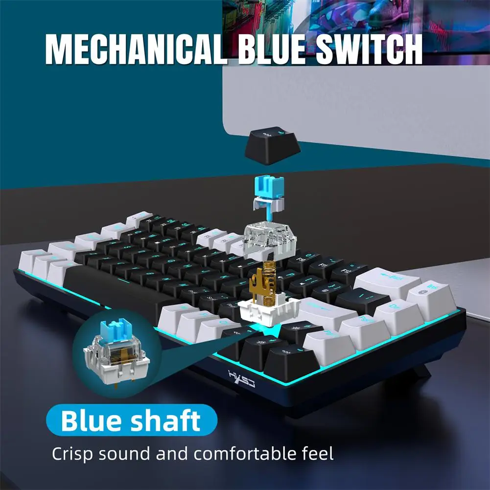 V800 mekanik oyun klavyesi LED aydınlatmalı kompakt 68 tuşları Mini dizüstü PC Gamer için kablolu ofis klavye