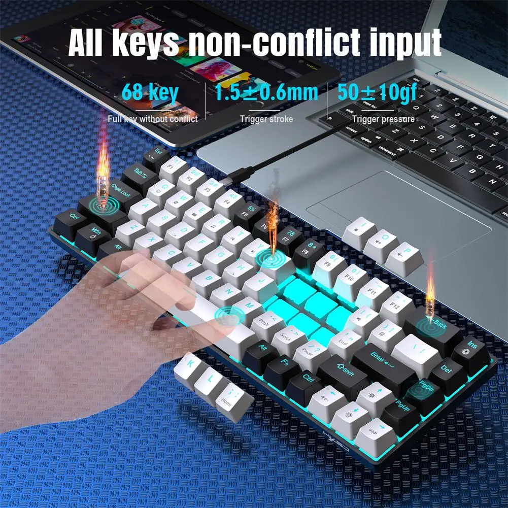 V800 mekanik oyun klavyesi LED aydınlatmalı kompakt 68 tuşları Mini dizüstü PC Gamer için kablolu ofis klavye