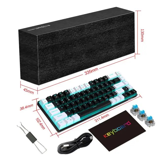 V800 mekanik oyun klavyesi LED aydınlatmalı kompakt 68 tuşları Mini dizüstü PC Gamer için kablolu ofis klavye - Görsel 9