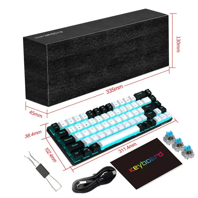 V800 mekanik oyun klavyesi LED aydınlatmalı kompakt 68 tuşları Mini dizüstü PC Gamer için kablolu ofis klavye