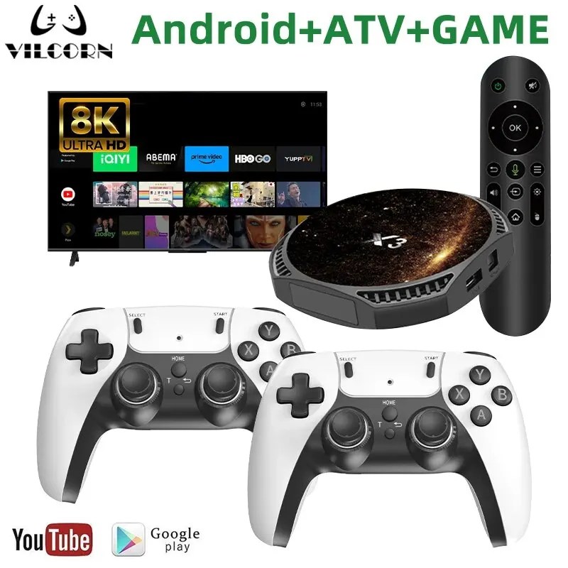 VILCORN X3 X3 TV oyun kutusu 4K HDR Wifi yangın için Retro oyun konsolu PS1/PSP/N64/GBA Android 13.0 4K TV Netflix Youtube için