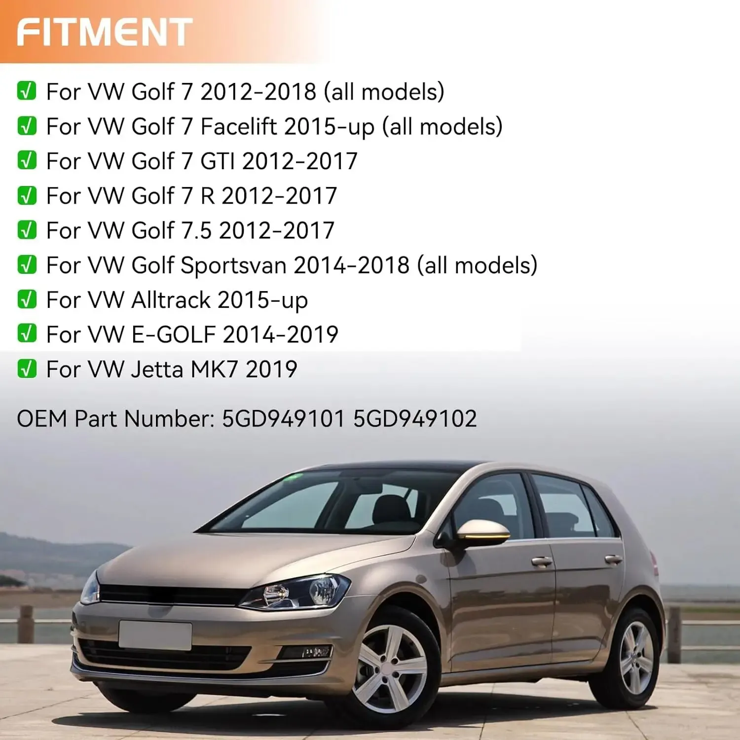 VW Golf 7 için VII MK7.5 JETTA MK7 Touran dinamik dönüş sinyali LED yan kanat dikiz aynası gösterge flaşör sıralı işık - Görsel 6
