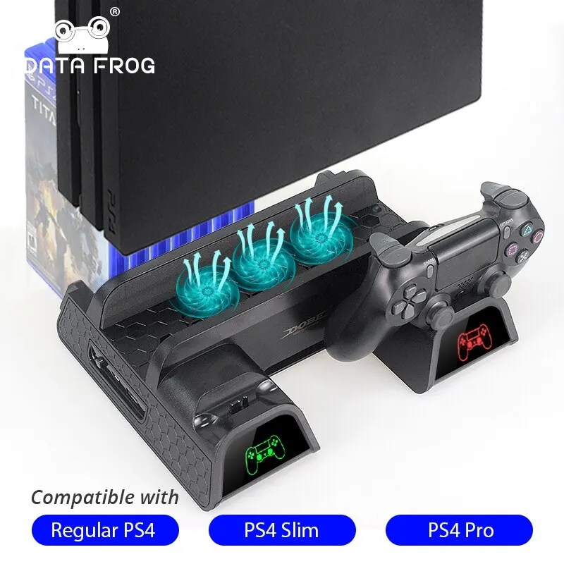 Veri kurbağa dikey soğutma fanı PS4 için standı/PS4 ince/PS4 PRO konsolu çift denetleyici SONY Playstation 4 için LED şarj istasyonu
