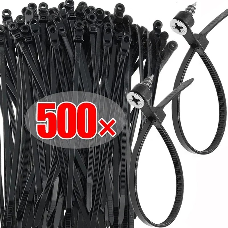 Vida montaj deliği ile 500/100 adet naylon kablo bağları kendinden kilitleme döngü sarar paket sabit kablolar Zip bağ teli sabitleme sapanlar