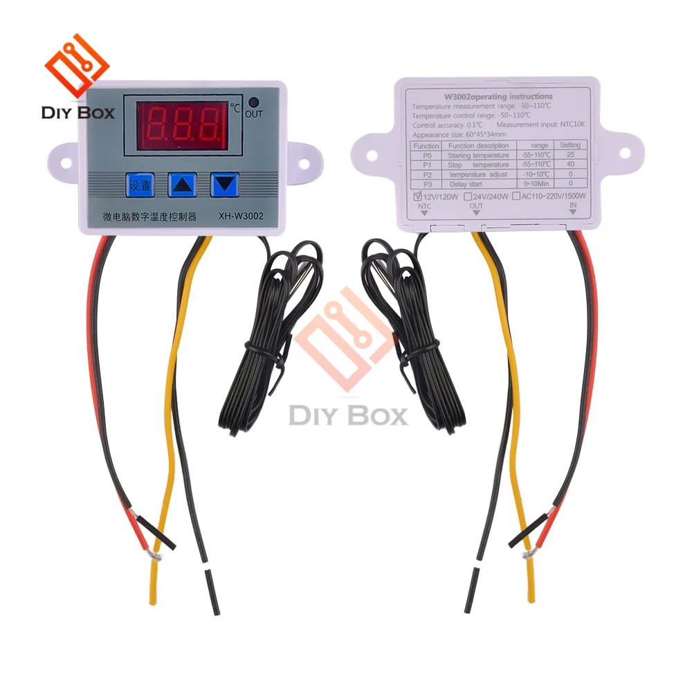 W3002 XH-W3002 dijital LED sıcaklık kontrol cihazı DC 12V 24V AC 110V-220V 10A termostat kontrol anahtarı ile prob sensörü - Görsel 3