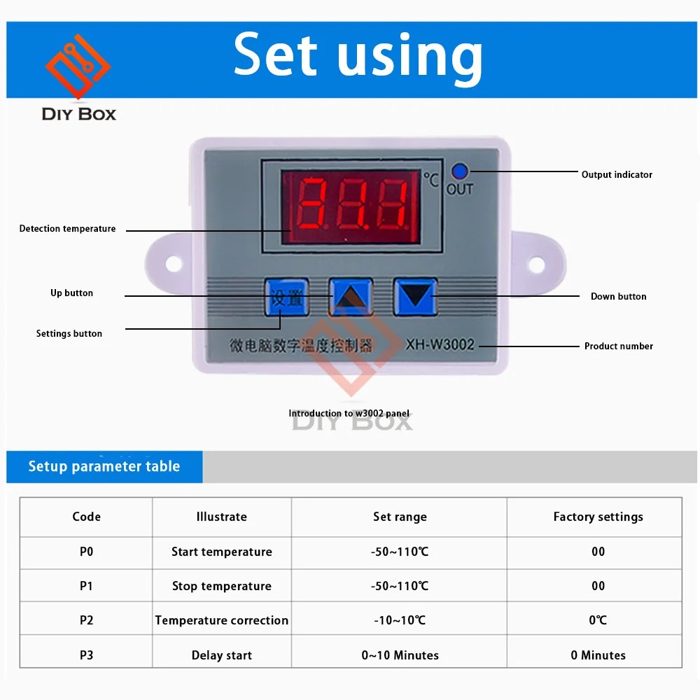 W3002 XH-W3002 dijital LED sıcaklık kontrol cihazı DC 12V 24V AC 110V-220V 10A termostat kontrol anahtarı ile prob sensörü - Görsel 4