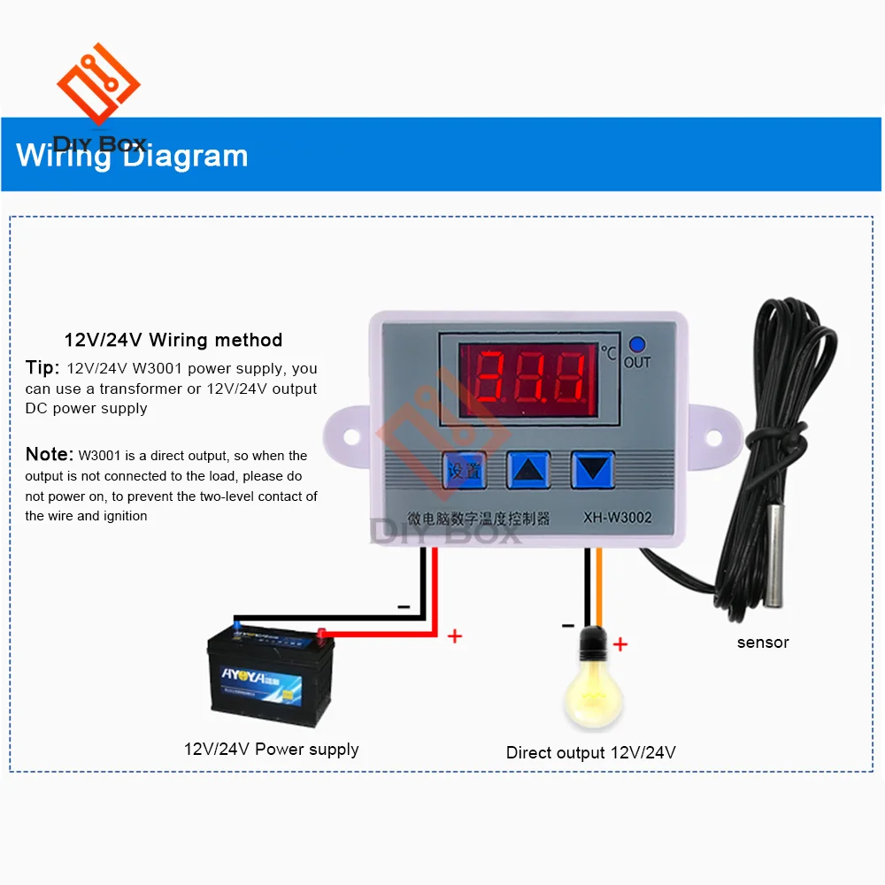 W3002 XH-W3002 dijital LED sıcaklık kontrol cihazı DC 12V 24V AC 110V-220V 10A termostat kontrol anahtarı ile prob sensörü