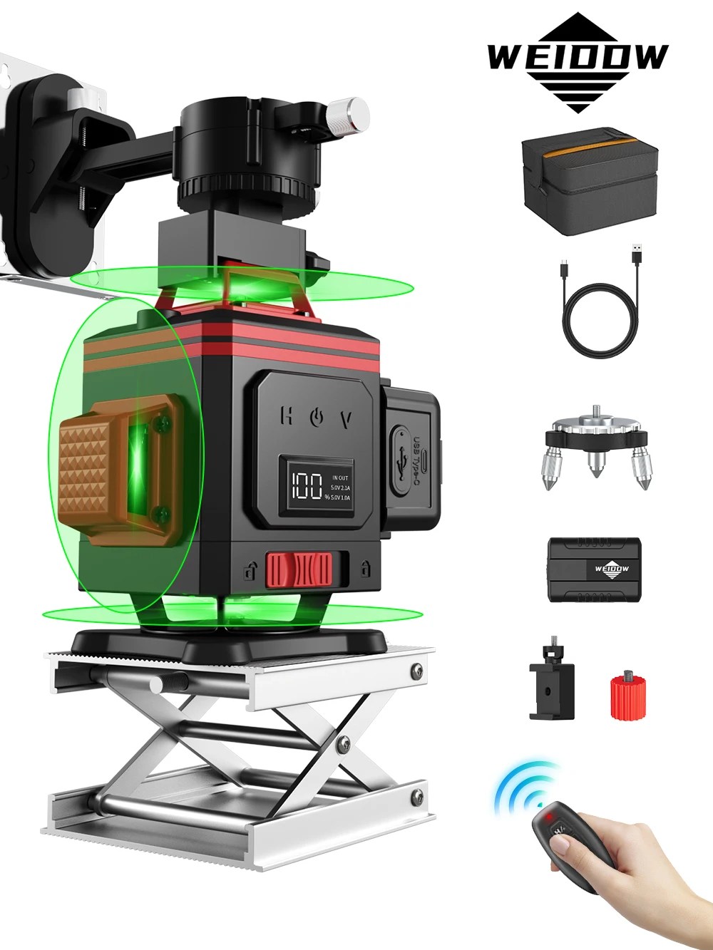 WEIDDW 3D/4D 12/16 satır lazer seviyesi uzaktan kumanda ile yatay dikey 360 ° kendinden tesviye profesyonel 8 satır lazer seviyeleri