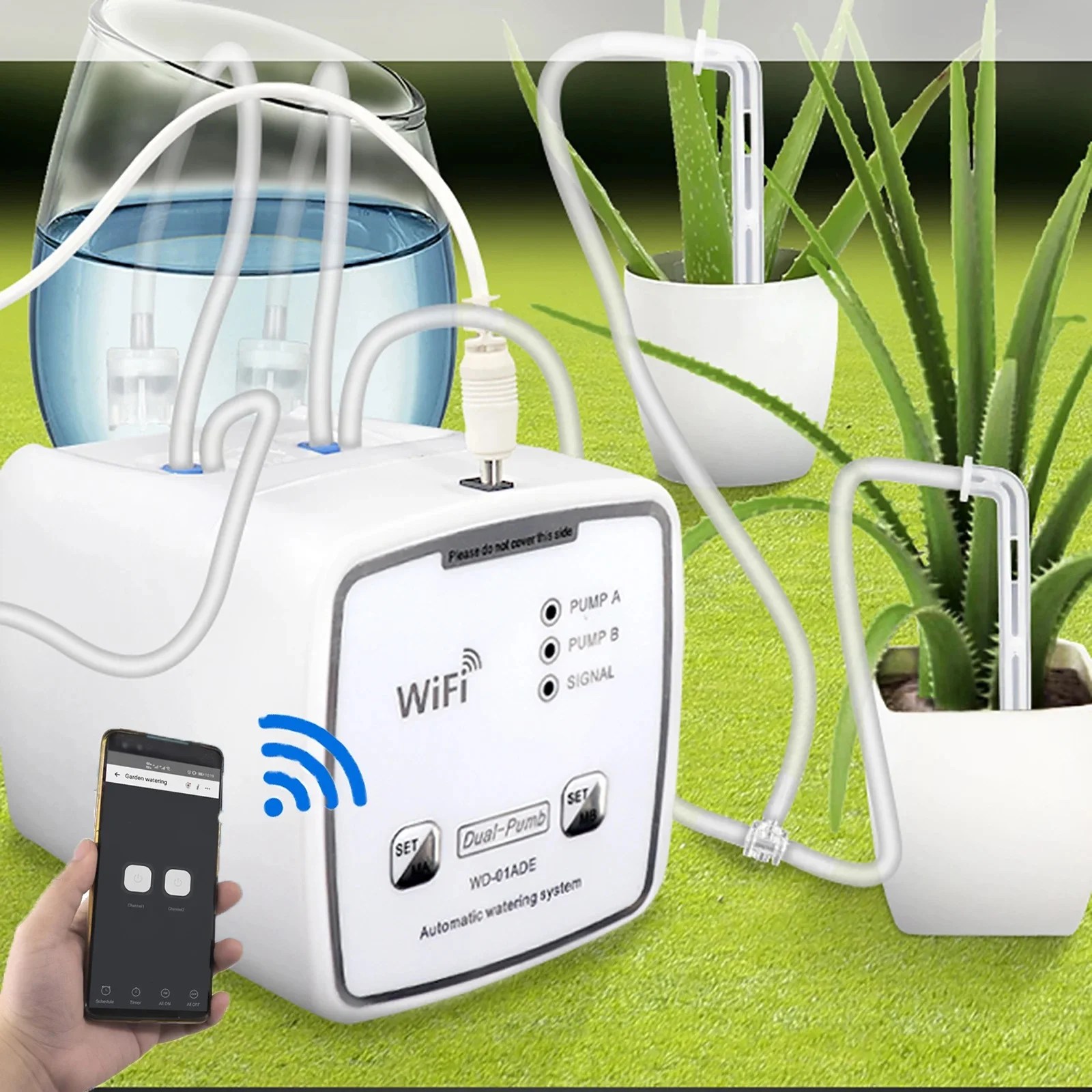 WIFI akıllı sulama cihazı çift pompa için zamanlanmış otomatik damla sulama sistemi uzaktan APPController bahçe bitki çiçek