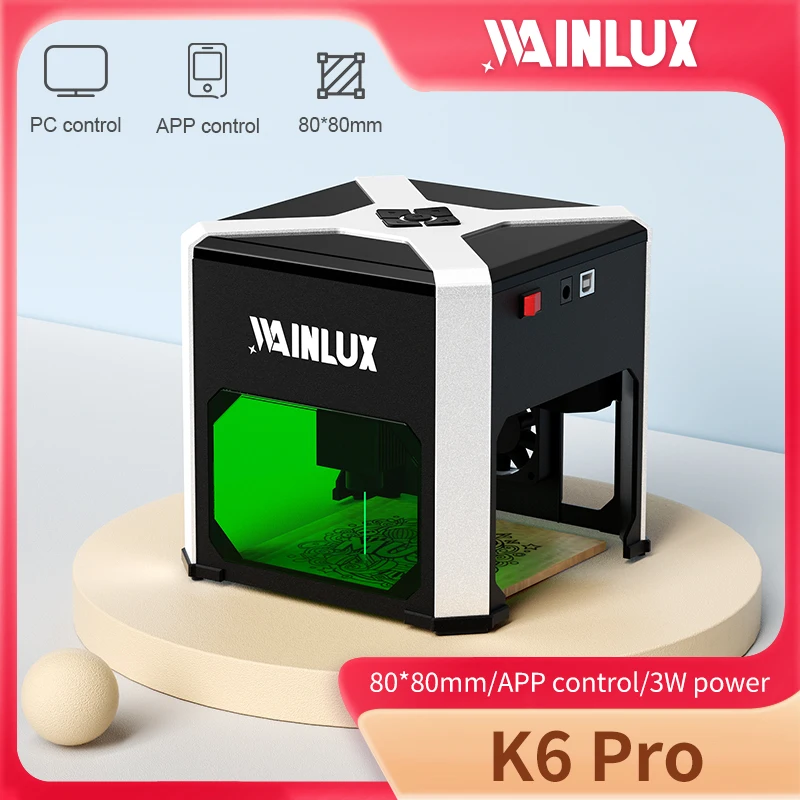 Wainlux lazer gravür K6 Mark yazıcı kesici ahşap işleme makineleri plastik 3000mw Bluetooth Mini lazer gravür markalama makinesi
