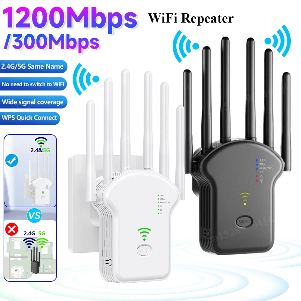 WiFi tekrarlayıcı 1200/300Mbps Dual Band kablosuz amplifikatör ev ofis için 2.4G 5GHz ağ aralığı sinyal güçlendirici Wi-Fi tekrarlayıcı