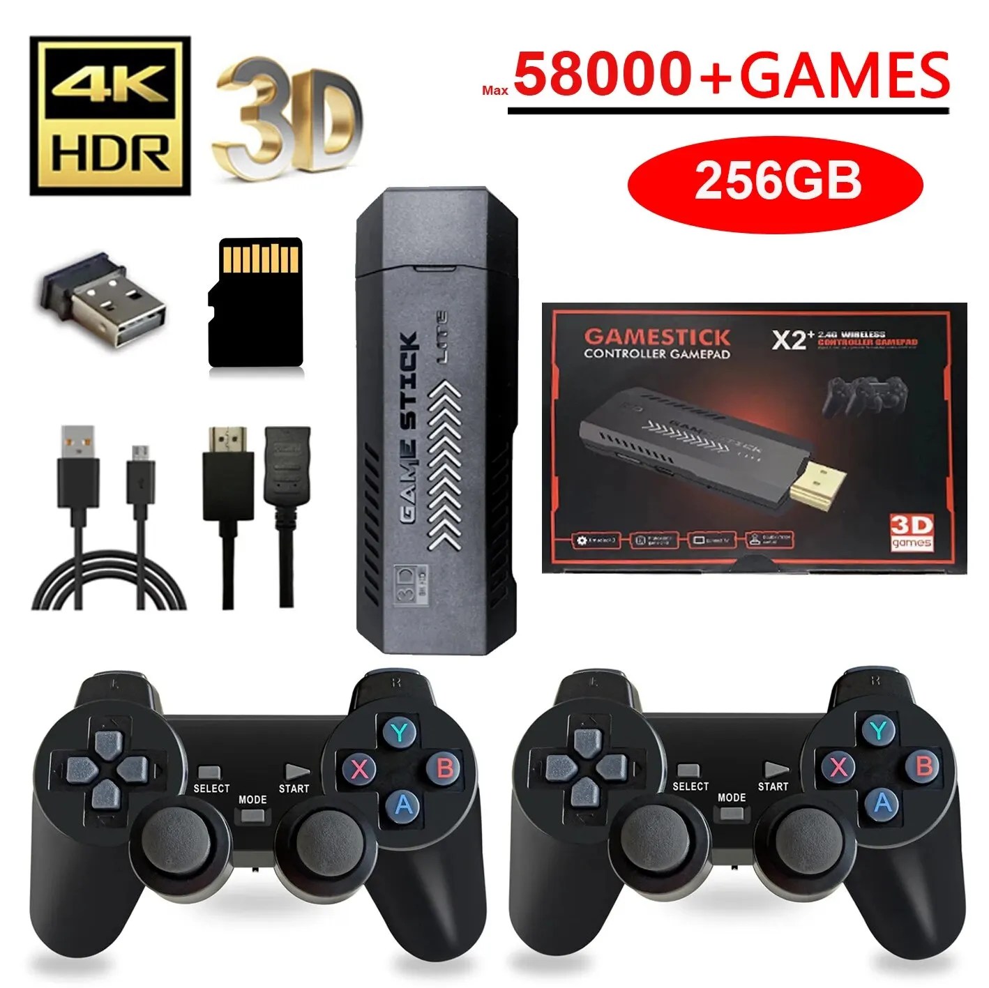 X2 artı 256G 50000 oyun GD10 Pro 4K oyun sopa 3D HD Retro Video oyun konsolu kablosuz denetleyici TV 50 için emülatör PS1/N64/DC