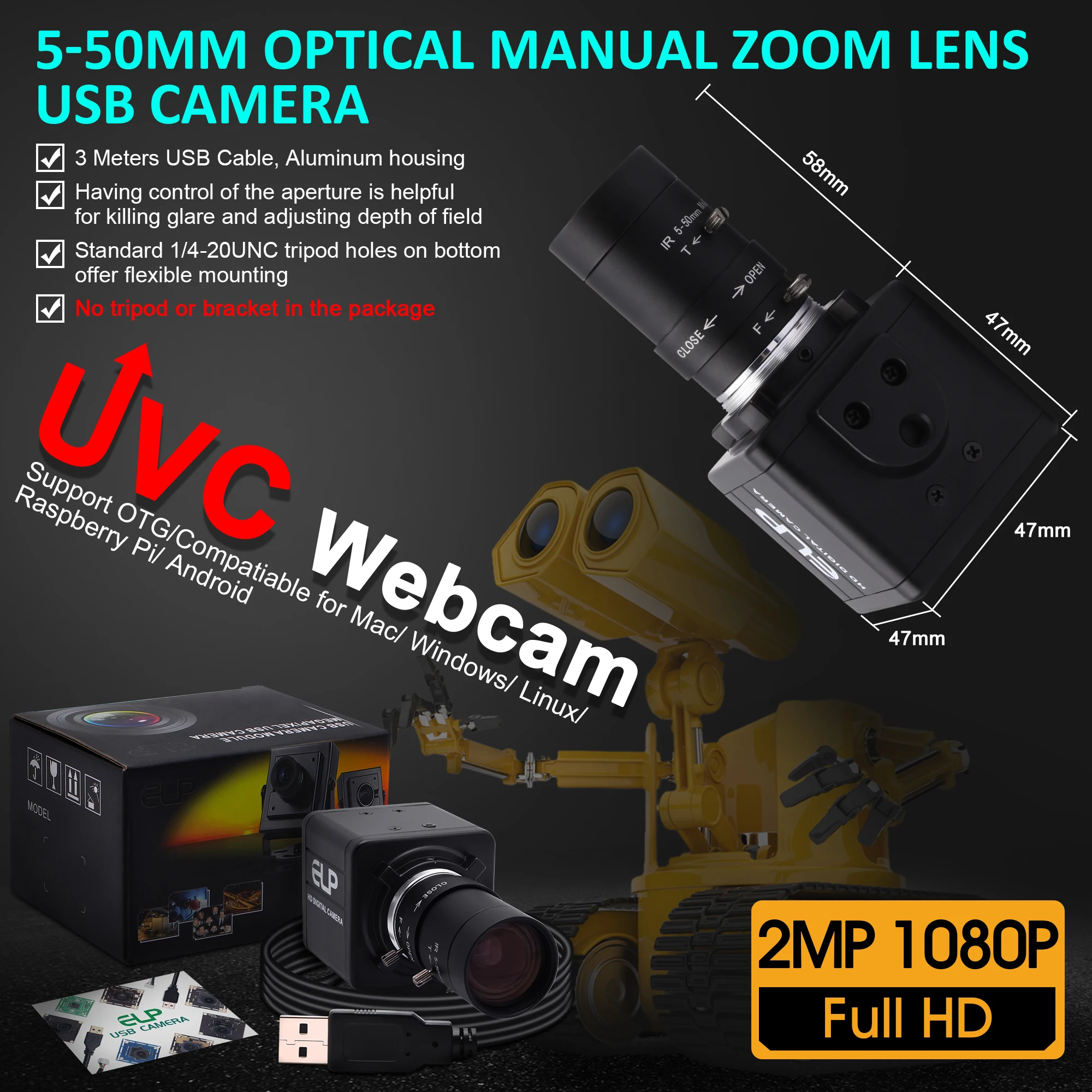 Yüksek Hızlı Webcam MJPEG 260fps 360 P/120fps 720 P/60fps 1080P OmniVision OV4689 CMOS USB Web kamera Değişken Odaklı CS Lens - Görsel 4