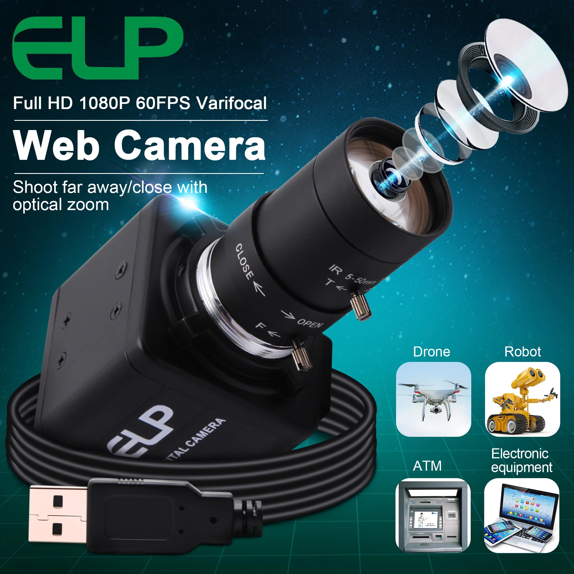 Yüksek Hızlı Webcam MJPEG 260fps 360 P/120fps 720 P/60fps 1080P OmniVision OV4689 CMOS USB Web kamera Değişken Odaklı CS Lens - Görsel 5