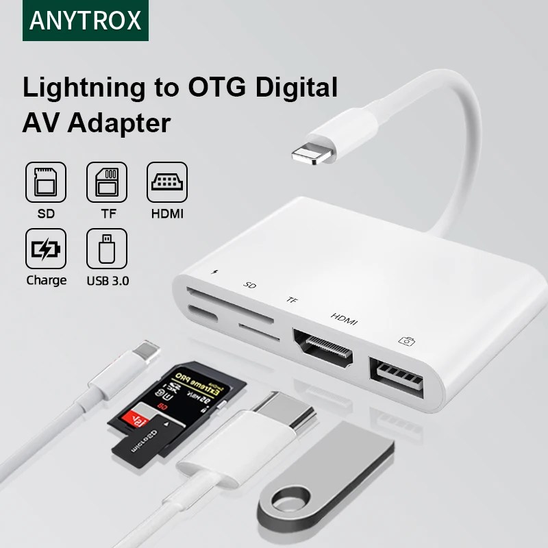 Yıldırım HDMI Digtial AV adaptörü, iPhone TV/projektör konektörü Otg kablo şarj/SD/TF/USB 1080P Video Sync ekran