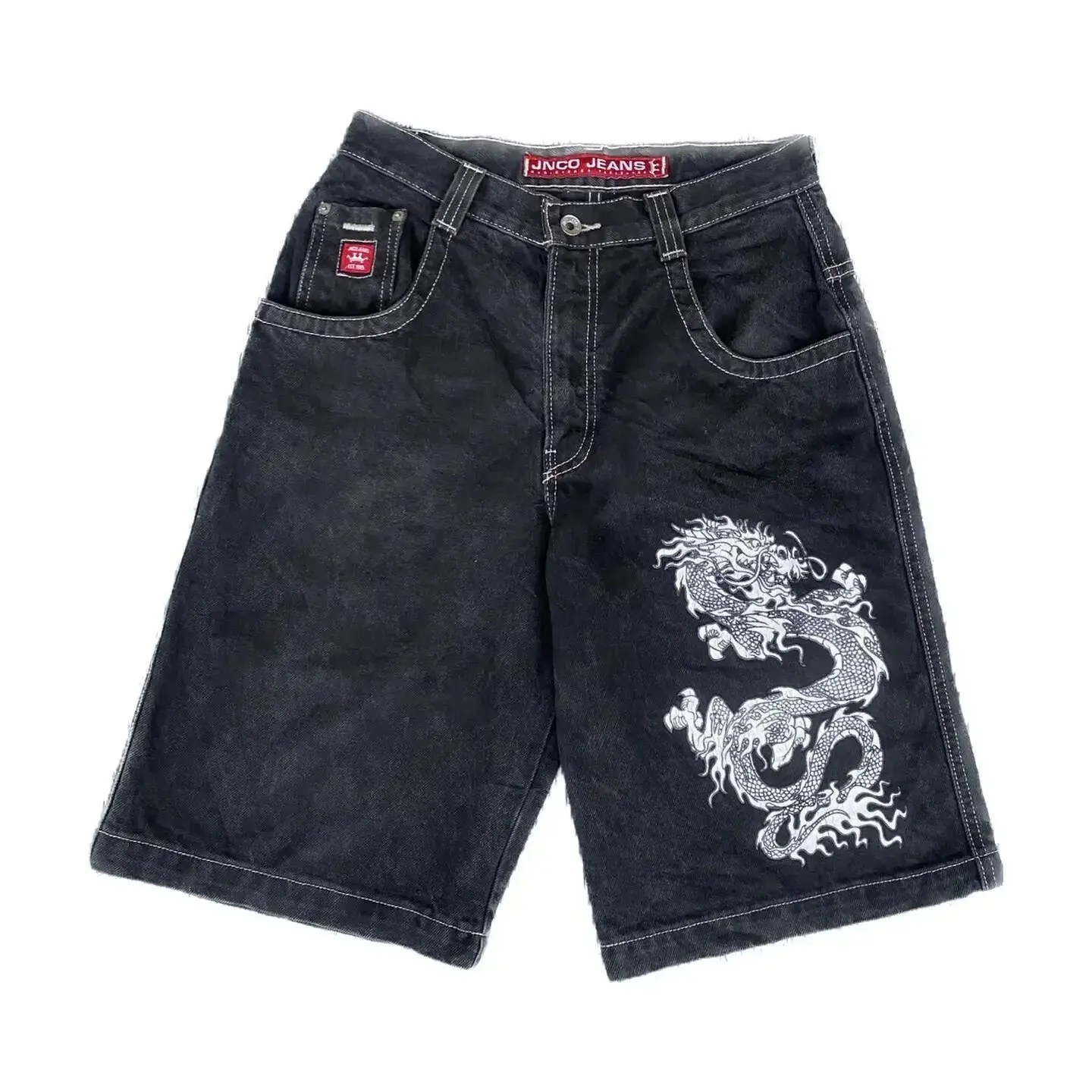 Y2k avrupa ve amerikan Hip-hop Denim şort erkekler için bahar ve yaz trendi geniş bacaklar pantolon gevşek rahat kırpılmış pantolon - Görsel 6