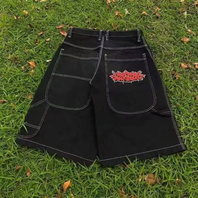 Y2k avrupa ve amerikan Hip-hop Denim şort erkekler için bahar ve yaz trendi geniş bacaklar pantolon gevşek rahat kırpılmış pantolon