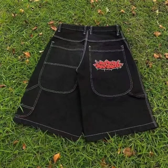 Y2k avrupa ve amerikan Hip-hop Denim şort erkekler için bahar ve yaz trendi geniş bacaklar pantolon gevşek rahat kırpılmış pantolon - Görsel 9