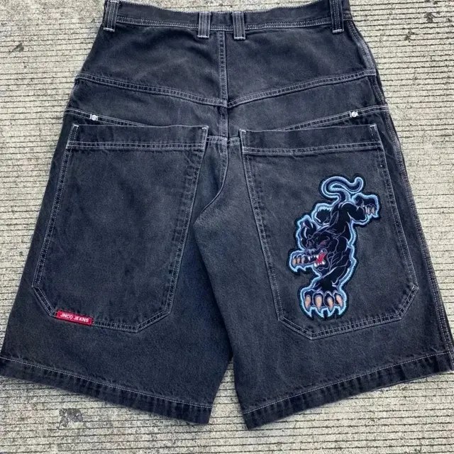 Y2k avrupa ve amerikan Hip-hop Denim şort erkekler için bahar ve yaz trendi geniş bacaklar pantolon gevşek rahat kırpılmış pantolon - Görsel 11