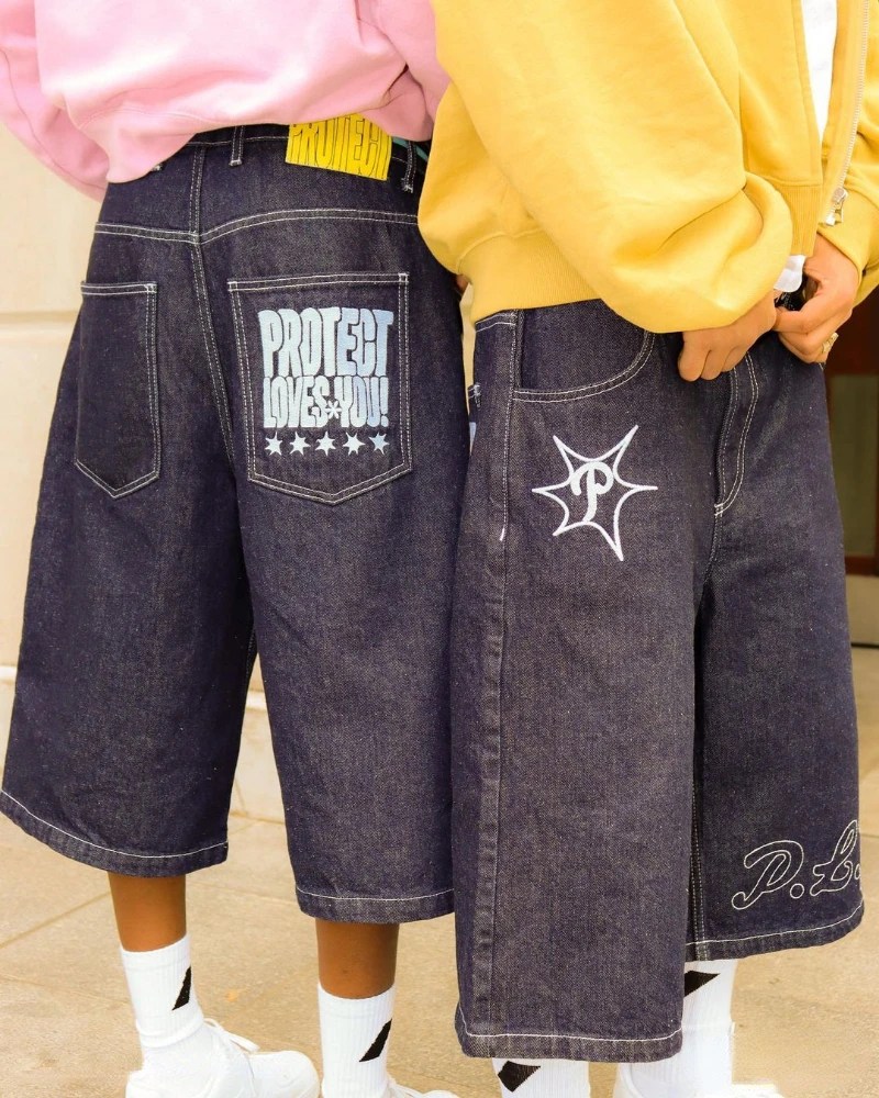 Y2k şort erkekler için gevşek rahat düz kot şort Hip Hop Punk Denim spor şort erkek kadın yaz sokak siyah Sweatpants