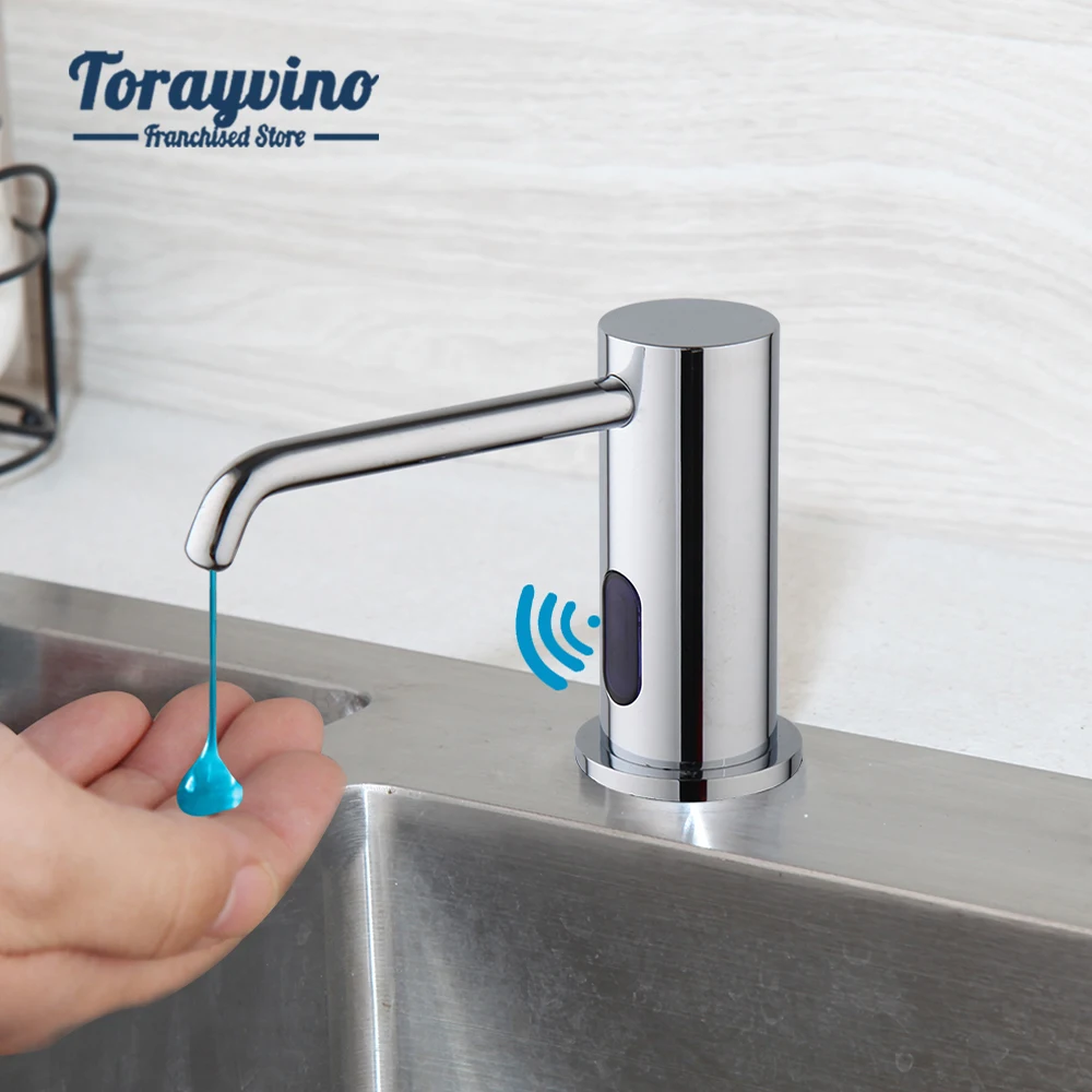 Yangin mutfak lavabo otomatik sensörlü sabunluk dağıtıcı fırçalanmış nikel güverte monte el yıkama yerleşik tasarım sıvı sabun şişesi
