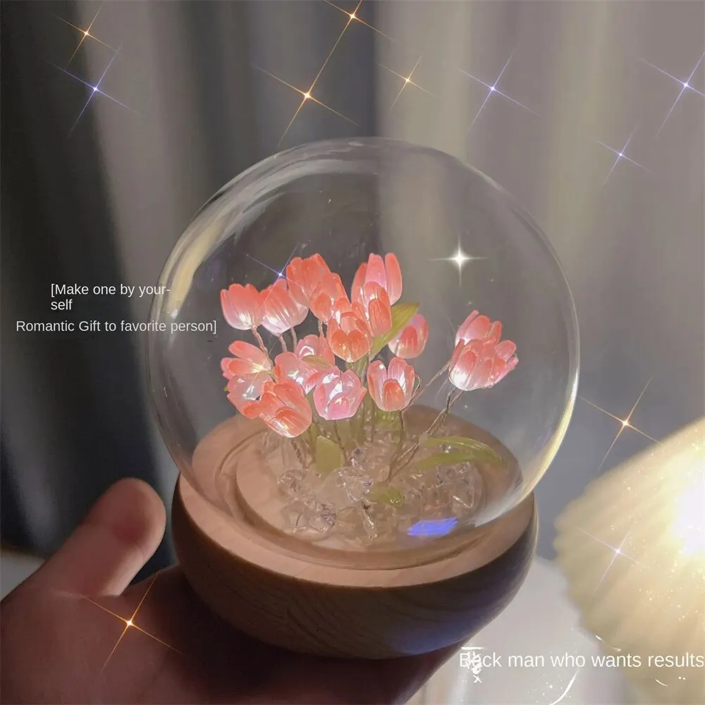 Yapay lale çiçek gece lambası el yapımı DIY başucu lambası LED gece lambası yatak odası dekoru noel doğum günü hediyeleri masa lambası