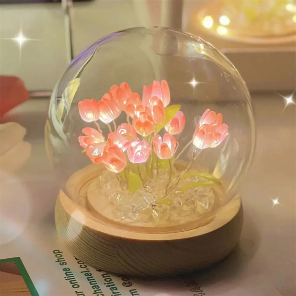 Yapay lale çiçek gece lambası el yapımı DIY başucu lambası LED gece lambası yatak odası dekoru noel doğum günü hediyeleri masa lambası