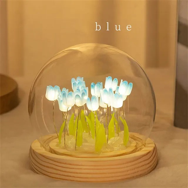 Yapay lale çiçek gece lambası el yapımı DIY başucu lambası LED gece lambası yatak odası dekoru noel doğum günü hediyeleri masa lambası - Görsel 9