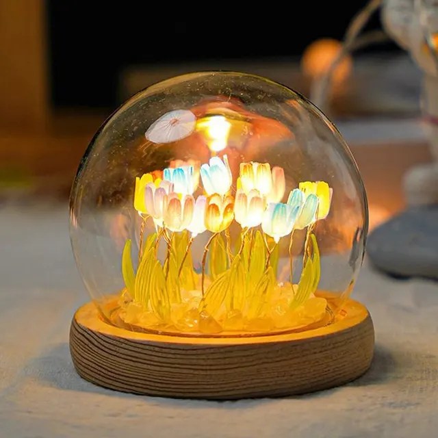 Yapay lale çiçek gece lambası el yapımı DIY başucu lambası LED gece lambası yatak odası dekoru noel doğum günü hediyeleri masa lambası - Görsel 10