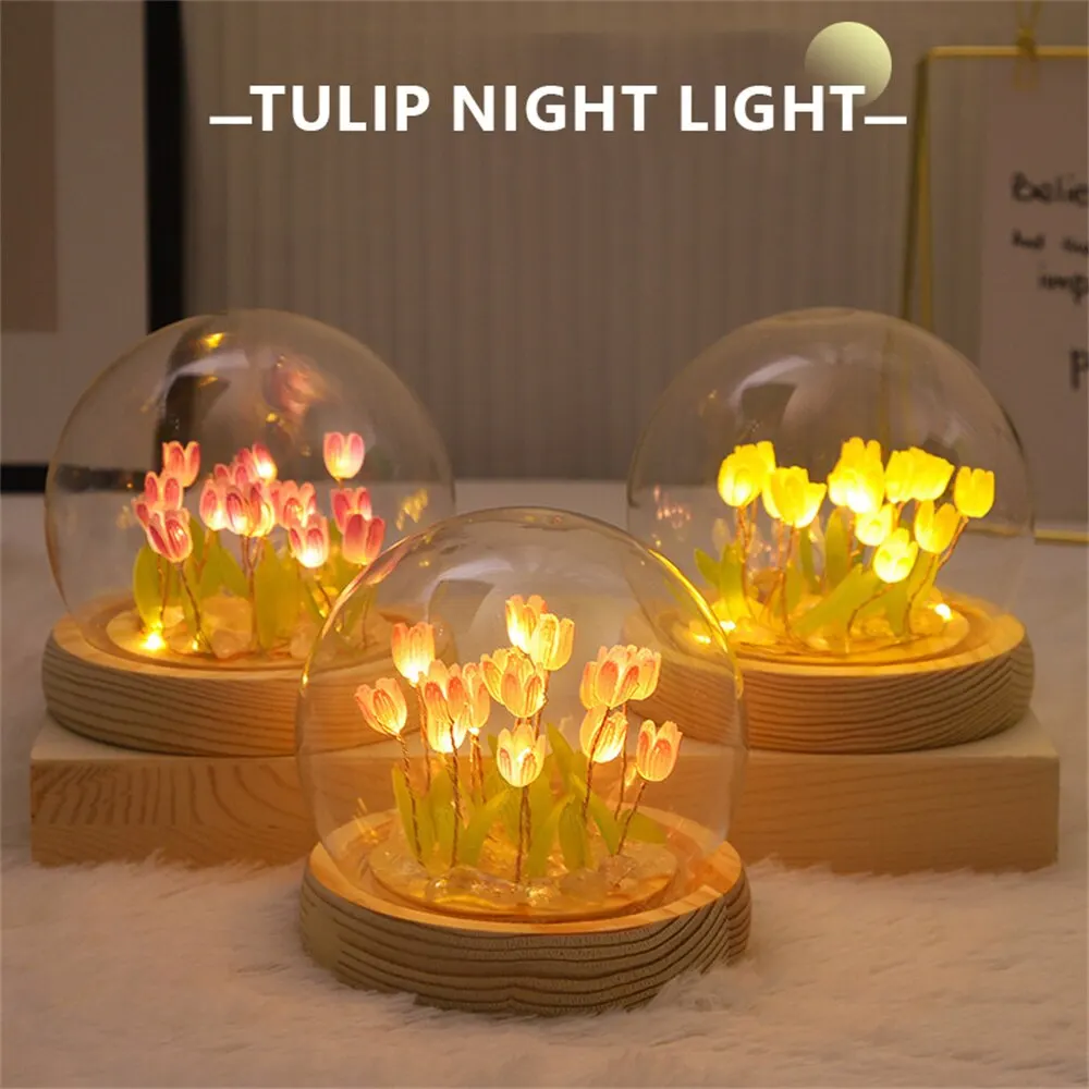 Yapay lale çiçek gece lambası el yapımı DIY başucu lambası LED gece lambası yatak odası dekoru noel doğum günü hediyeleri masa lambası